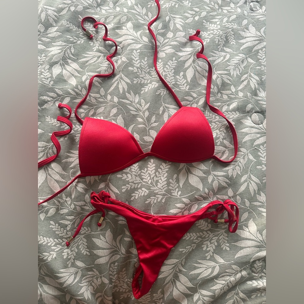 VODA SWIM Envy push-up bikini top & red thong bottoms